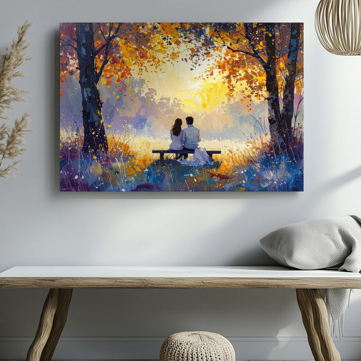 Golden Love Canvas – Romantic Couple Under Trees in Dreamy Light - Gifitto