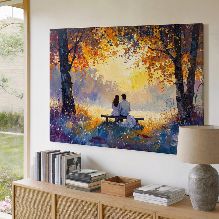 Golden Love Canvas – Romantic Couple Under Trees in Dreamy Light - Gifitto