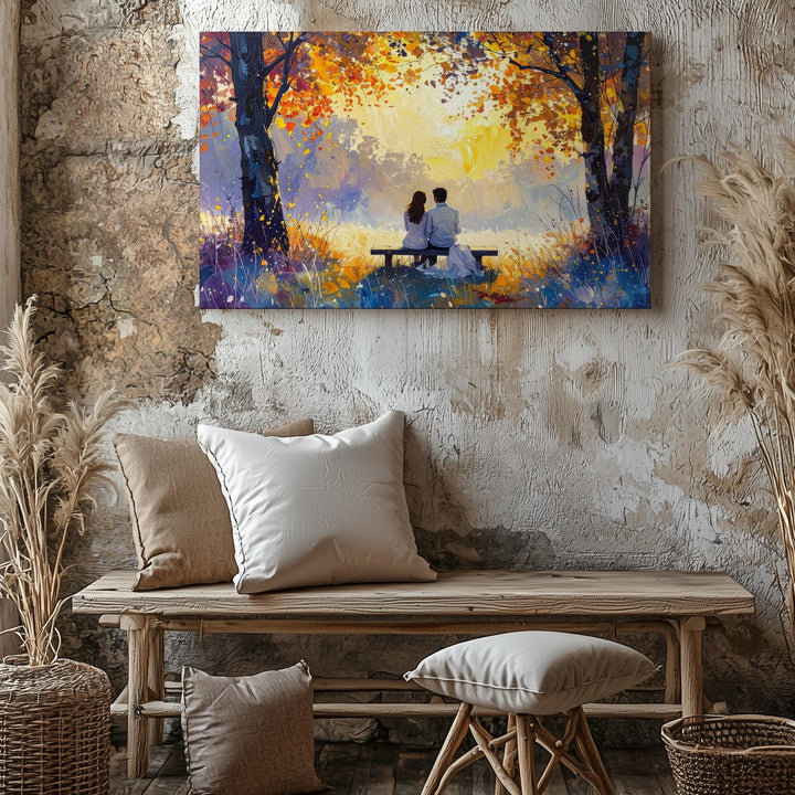 Golden Love Canvas – Romantic Couple Under Trees in Dreamy Light - Gifitto