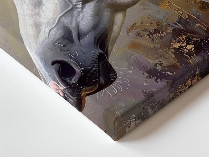 Golden Whisper Canvas – Elegant White Horse in Soft Warm Tones - Gifitto