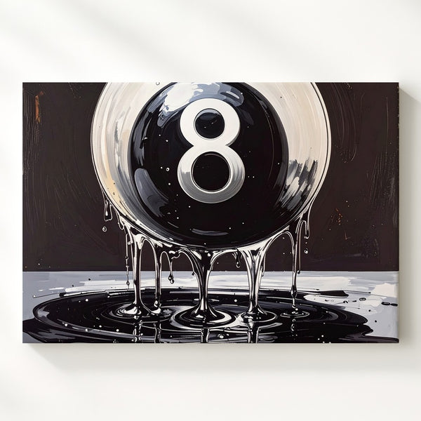 Melting 8-Ball Canvas – Surreal Glossy Billiards Wall Art - Gifitto