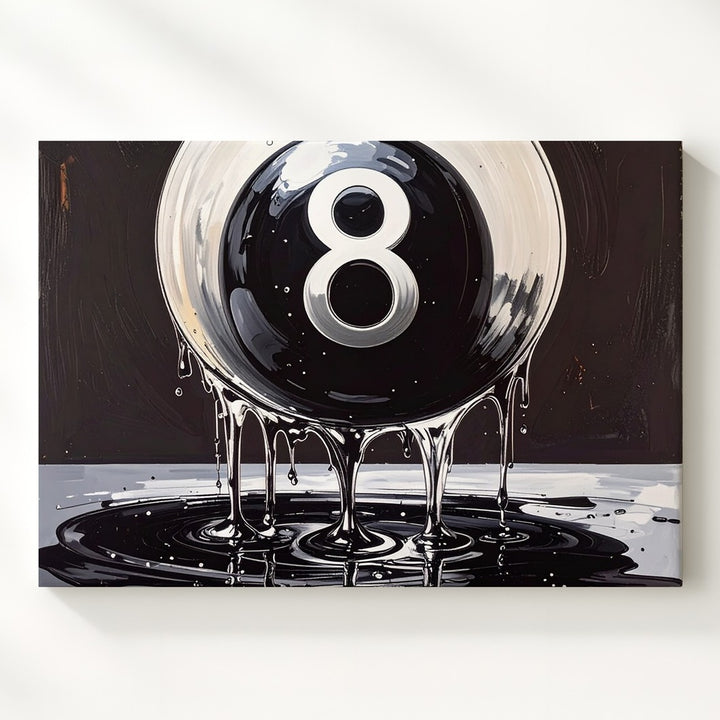 Melting 8-Ball Canvas – Surreal Glossy Billiards Wall Art - Gifitto