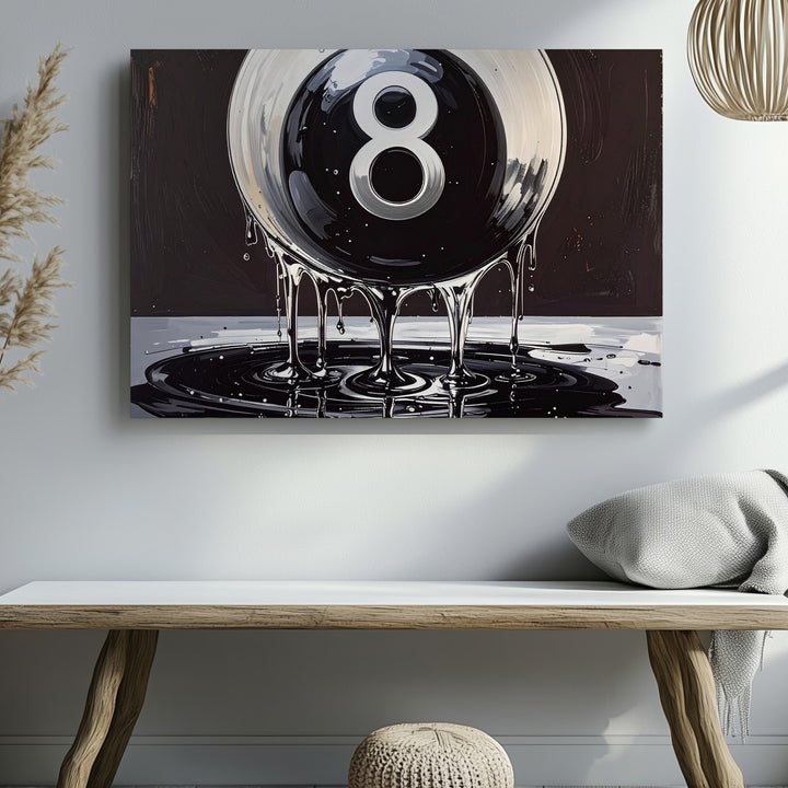 Melting 8-Ball Canvas – Surreal Glossy Billiards Wall Art - Gifitto