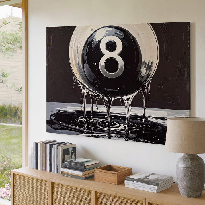 Melting 8-Ball Canvas – Surreal Glossy Billiards Wall Art - Gifitto