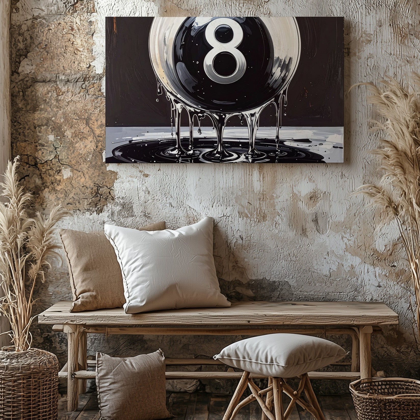 Melting 8-Ball Canvas – Surreal Glossy Billiards Wall Art