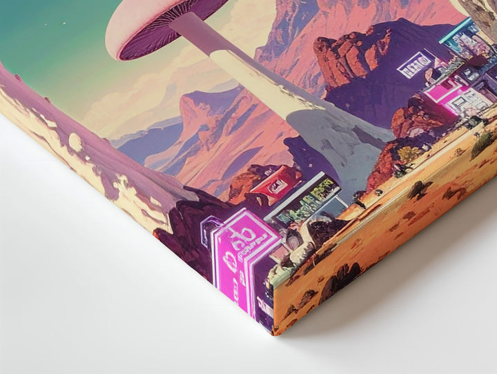Surreal Mushroom Outpost Canvas – Retro-Futuristic Fantasy Landscape Art - Gifitto
