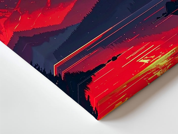 Crimson Twilight Mountain Canvas – Vertical Sunset Lake Landscape Art - Gifitto