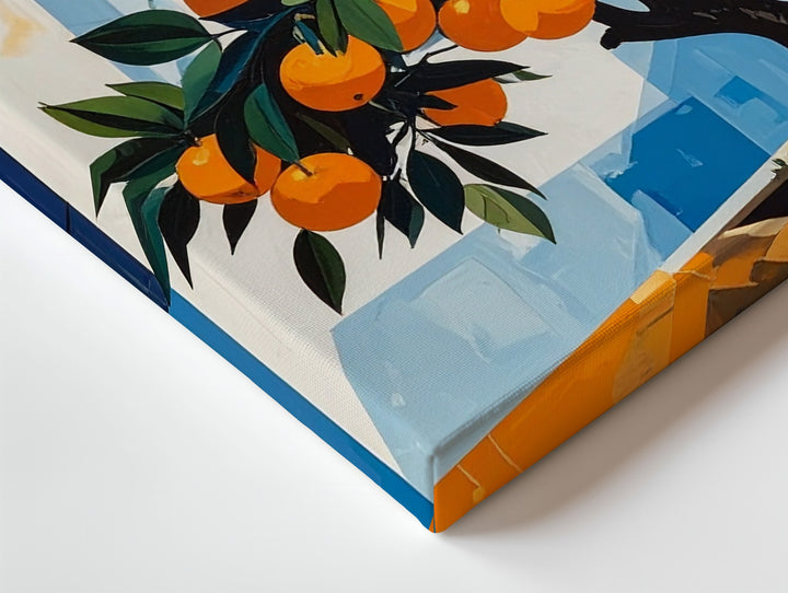 Mediterranean Orange Tree Canvas – Stylized Street Scene with Whitewashed House - Gifitto