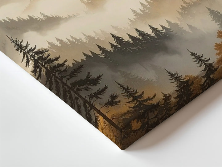 Misty Mountain Ridges Canvas – Sepia & Gold Atmospheric Landscape Art - Gifitto