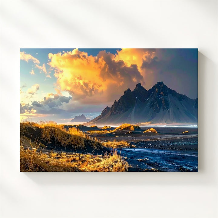 Golden Twilight Field Canvas – Dramatic Mountain Landscape with Vivid Sky - Gifitto