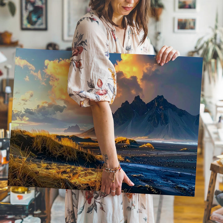 Golden Twilight Field Canvas – Dramatic Mountain Landscape with Vivid Sky - Gifitto