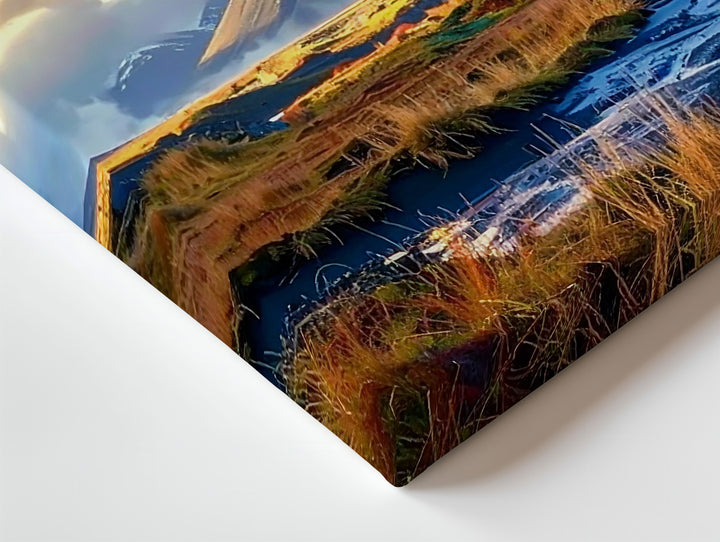 Sunset Mountain Valley Canvas – Dynamic Landscape with Orange & Blue Sky - Gifitto
