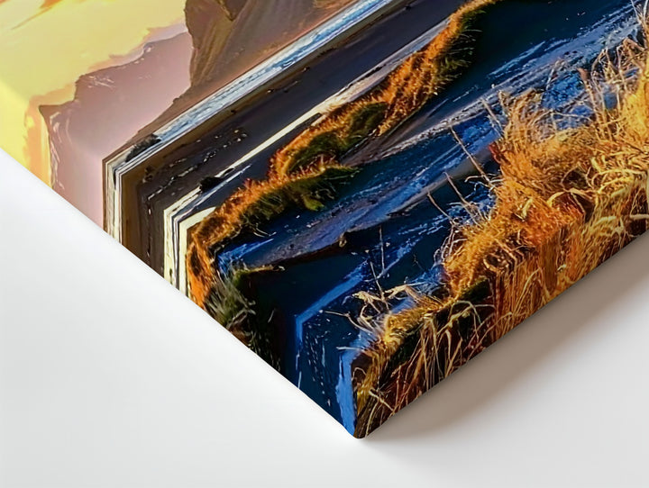 Golden Hour Mountain Sunset Canvas – Vibrant Landscape with Windswept Grasses - Gifitto