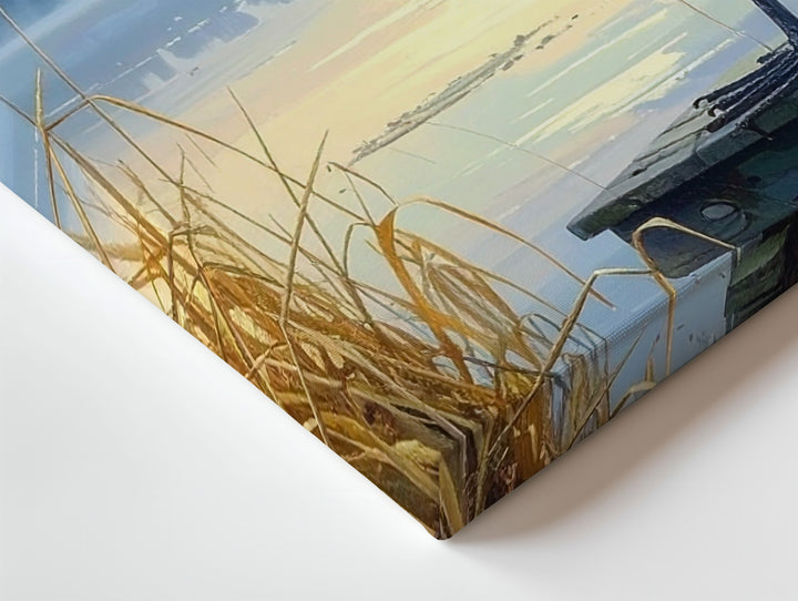 Blue Heron Morning Canvas – Serene Lake & Misty Reeds Wall Art - Gifitto