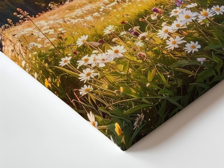 Golden Sunset Alpine Meadow Canvas – Vibrant Wildflowers & Snow-Capped Peaks - Gifitto