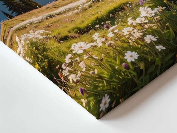 Pastel Wildflower Mountain Meadow Canvas – Serene Highland Landscape at Dawn - Gifitto