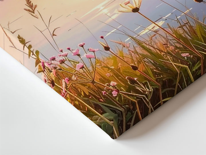 Sunrise Lakeside Canvas – Serene Morning Reflection with Wildflowers & Calm Waters - Gifitto