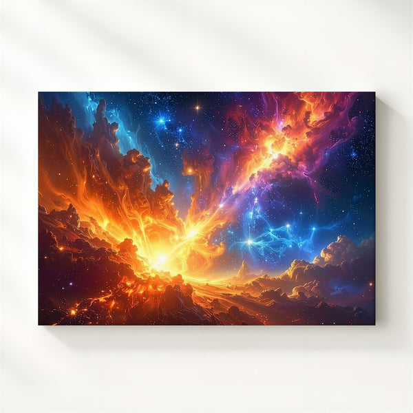 Fire & Ice Nebula Canvas – Dynamic Cosmic Clash in Orange and Blue - Gifitto