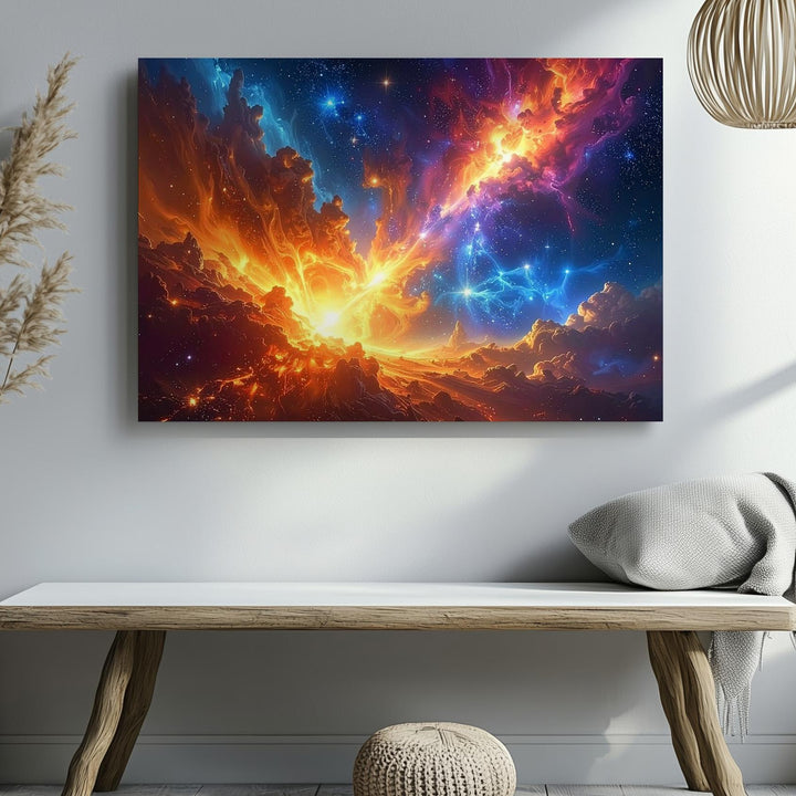 Fire & Ice Nebula Canvas – Dynamic Cosmic Clash in Orange and Blue - Gifitto