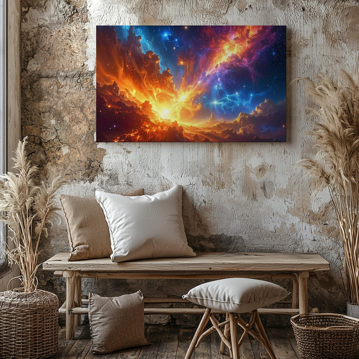 Fire & Ice Nebula Canvas – Dynamic Cosmic Clash in Orange and Blue - Gifitto