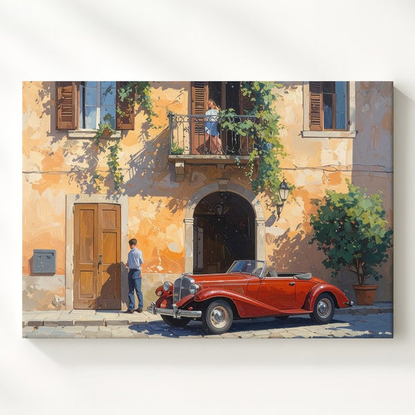 Italian Romance Canvas – Red Convertible & Balcony Moment Wall Art - Gifitto