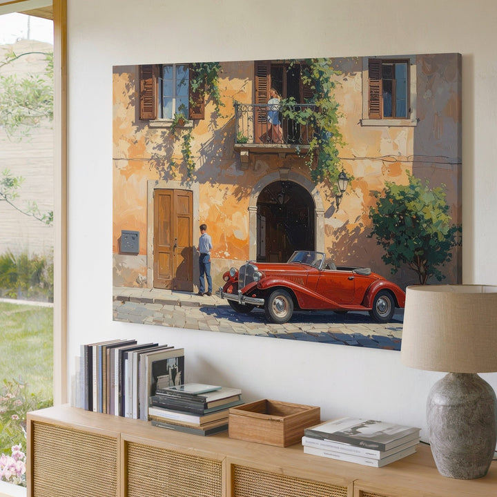 Italian Romance Canvas – Red Convertible & Balcony Moment Wall Art - Gifitto