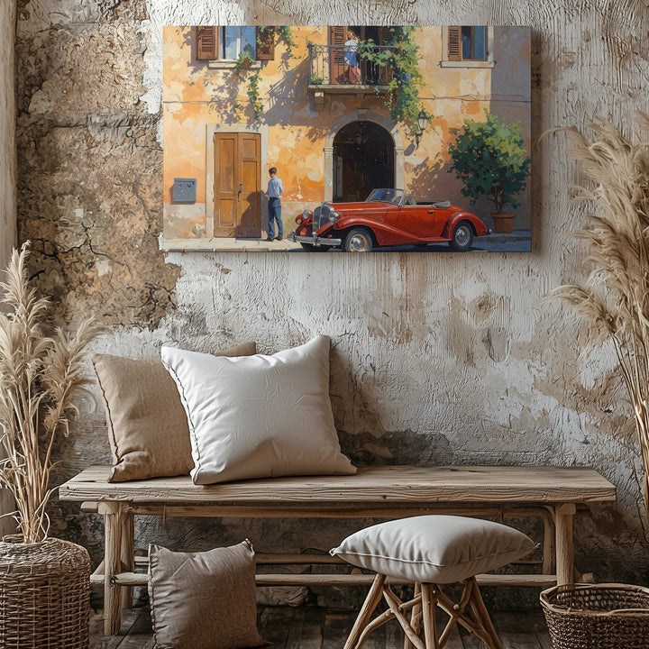 Italian Romance Canvas – Red Convertible & Balcony Moment Wall Art - Gifitto