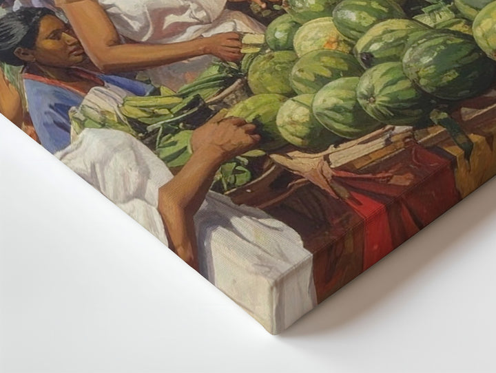 Tropical Market Scene Canvas – Oil Painting of Women, Fruits & Community Life - Gifitto
