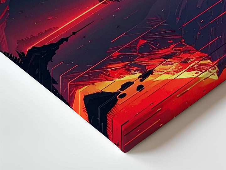 Fiery Peak Reflection Canvas – Vertical Fantasy Sunset Mountain Wall Art - Gifitto