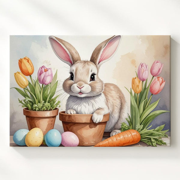 Playful Easter Bunny with Eggs Canvas – Cheerful Spring Wall Art - Gifitto