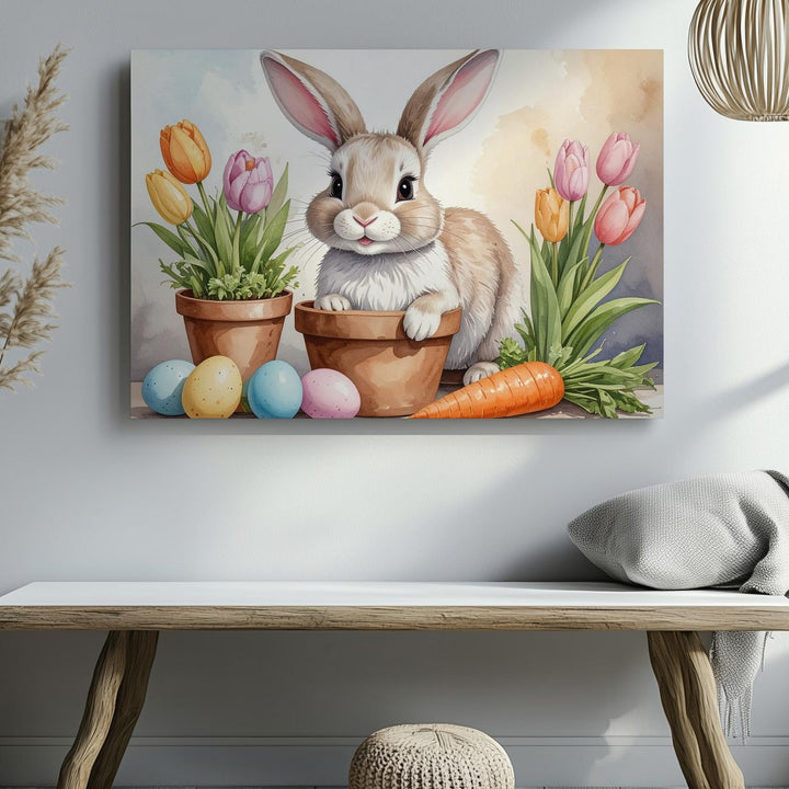 Playful Easter Bunny with Eggs Canvas – Cheerful Spring Wall Art - Gifitto