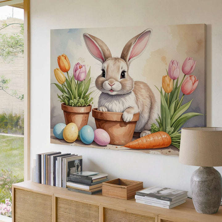 Playful Easter Bunny with Eggs Canvas – Cheerful Spring Wall Art - Gifitto