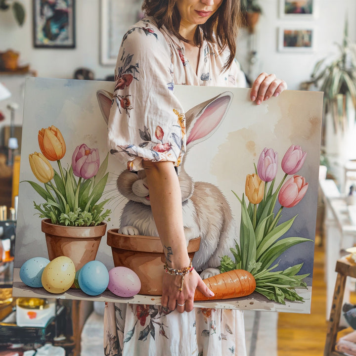 Playful Easter Bunny with Eggs Canvas – Cheerful Spring Wall Art - Gifitto