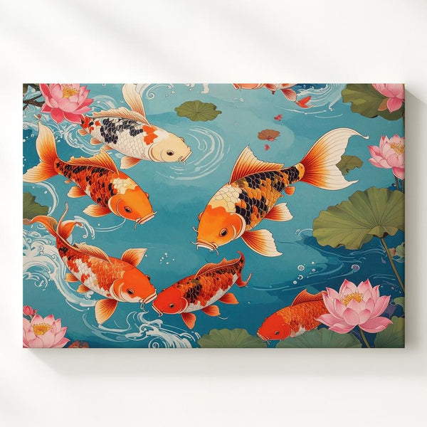 Koi Fish & Lotus Canvas – Traditional East Asian Style Aquatic Art - Gifitto