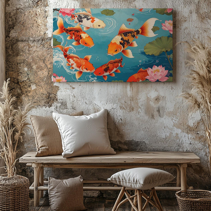 Koi Fish & Lotus Canvas – Traditional East Asian Style Aquatic Art - Gifitto