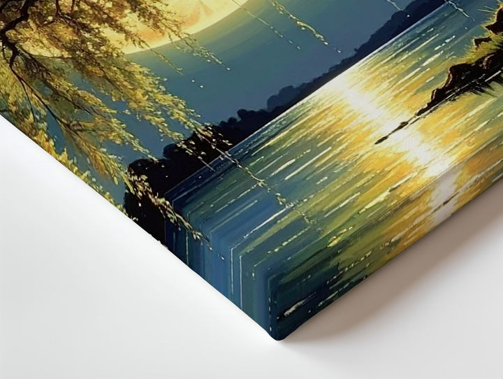 Surreal Moonlit Willow Canvas – Dreamlike Nightscape with Glowing Full Moon - Gifitto