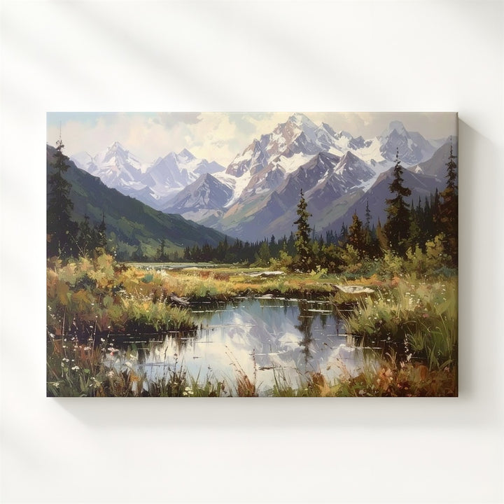 Pastel Alpine Mountain Canvas – Serene Snowy Peaks & Reflective Lake Landscape - Gifitto