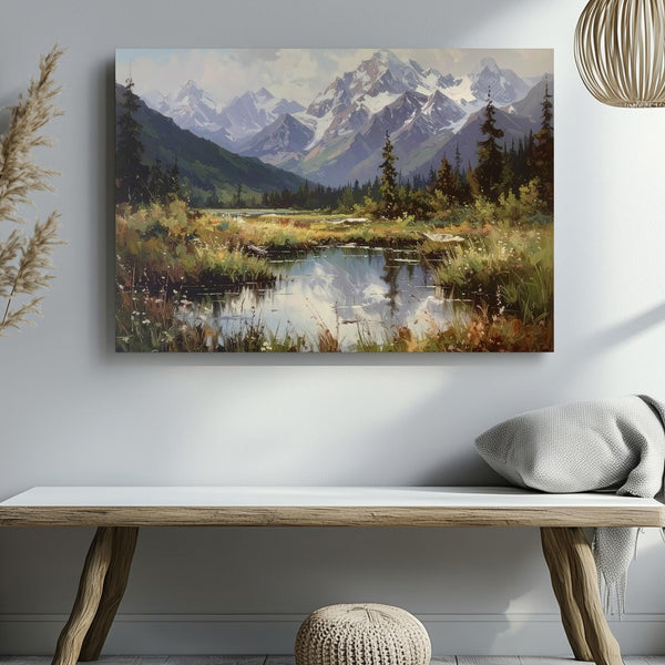 Pastel Alpine Mountain Canvas – Serene Snowy Peaks & Reflective Lake Landscape - Gifitto
