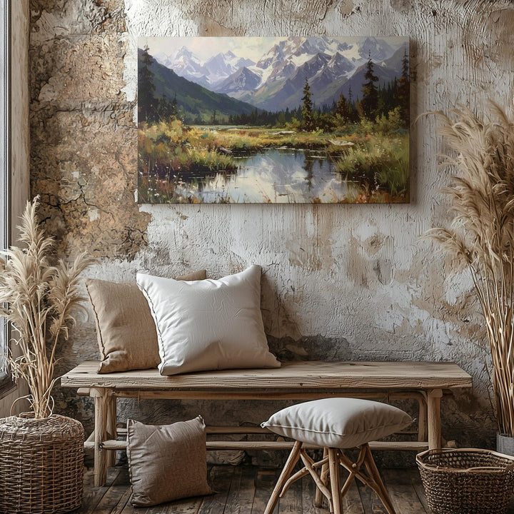 Pastel Alpine Mountain Canvas – Serene Snowy Peaks & Reflective Lake Landscape - Gifitto