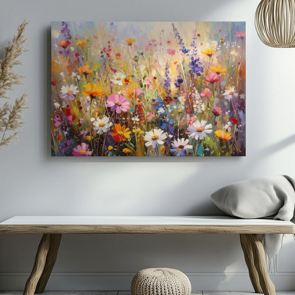 Vibrant Wildflower Meadow Canvas – Joyful Spring Impressionist Floral Art - Gifitto