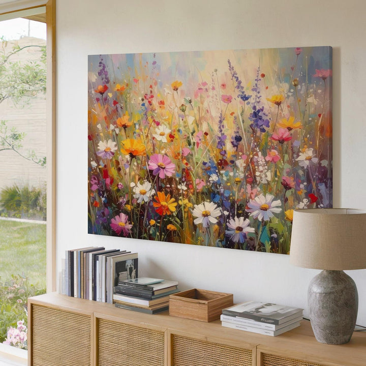 Vibrant Wildflower Meadow Canvas – Joyful Spring Impressionist Floral Art - Gifitto