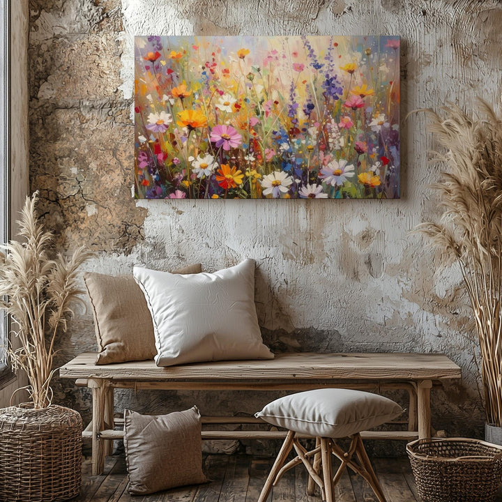 Vibrant Wildflower Meadow Canvas – Joyful Spring Impressionist Floral Art - Gifitto
