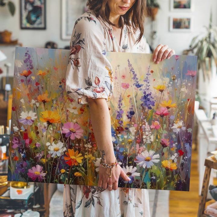 Vibrant Wildflower Meadow Canvas – Joyful Spring Impressionist Floral Art - Gifitto
