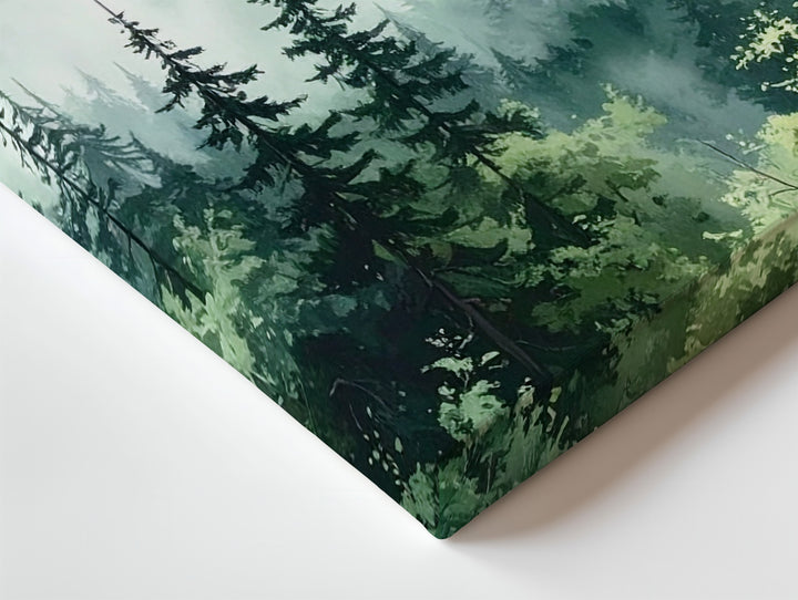 Misty Conifer Forest Canvas – Ethereal Evergreen Landscape in Soft Green & Gray - Gifitto