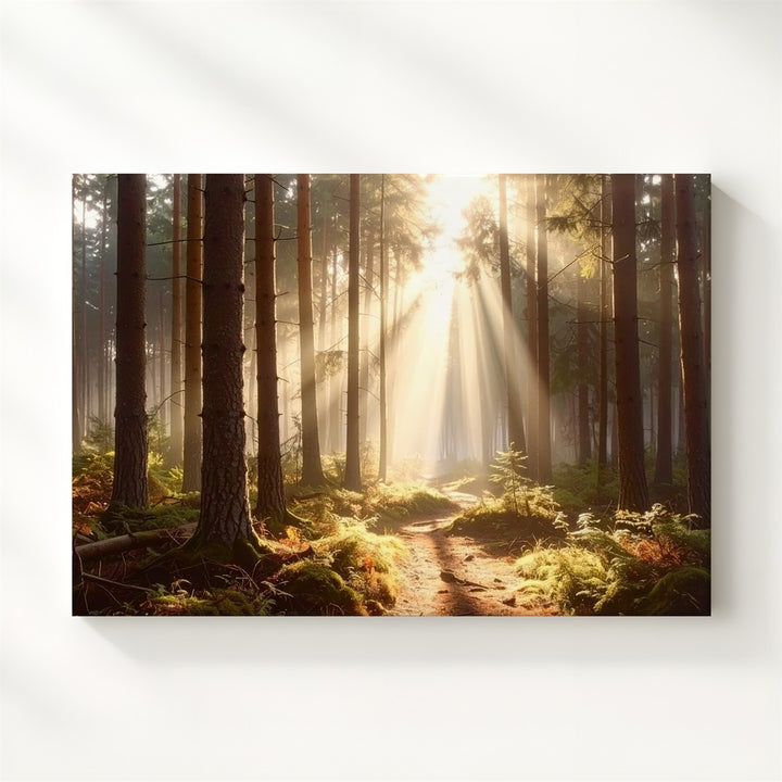Sunrise Pine Forest Canvas – Tranquil Woodland Light & Shadow Landscape - Gifitto