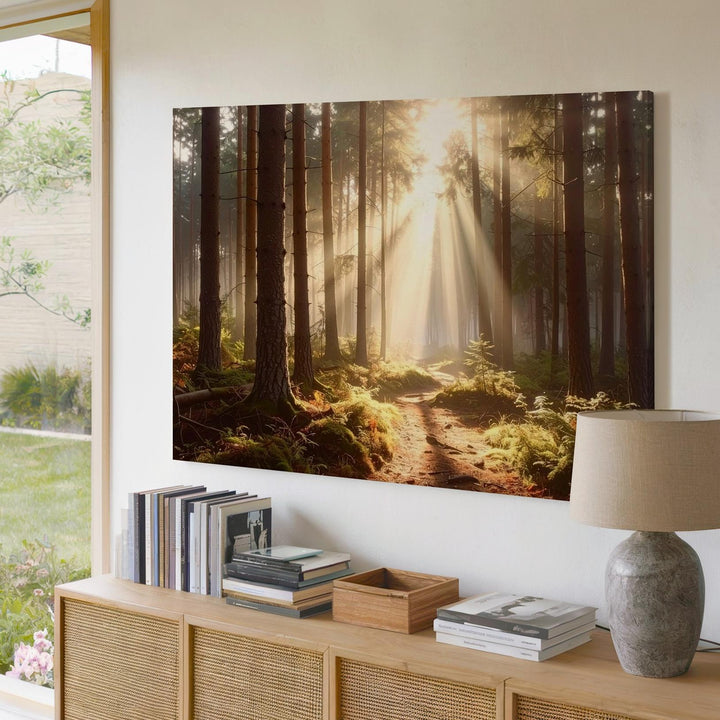 Sunrise Pine Forest Canvas – Tranquil Woodland Light & Shadow Landscape - Gifitto