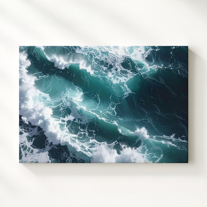Turbulent Ocean Waves Canvas – Overhead View of Deep Teal Surf & Foam - Gifitto