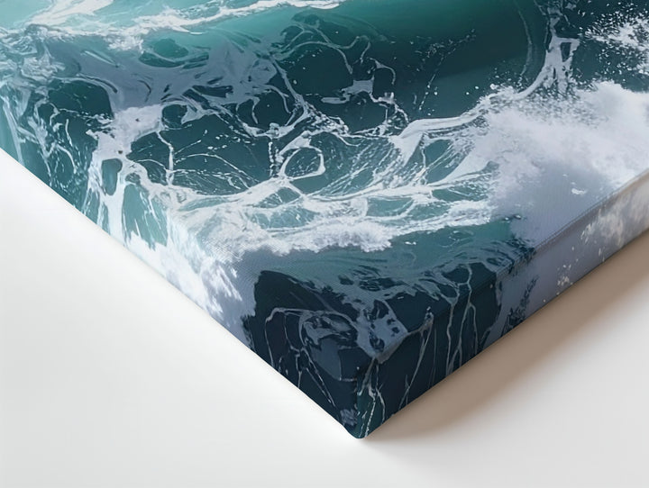 Turbulent Ocean Waves Canvas – Overhead View of Deep Teal Surf & Foam - Gifitto