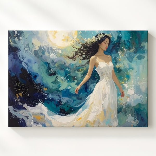 Celestial Dream Woman Canvas – Ethereal Fantasy Moonlight Wall Art - Gifitto