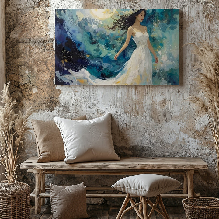 Celestial Dream Woman Canvas – Ethereal Fantasy Moonlight Wall Art - Gifitto